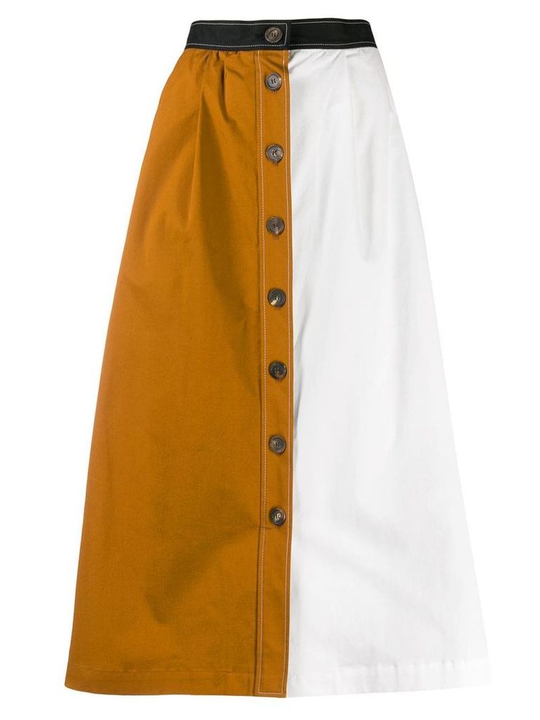 Isa Arfen colour block button-through skirt - White