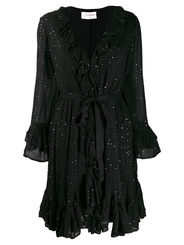 Sundress embellished long sleeve dress - Black