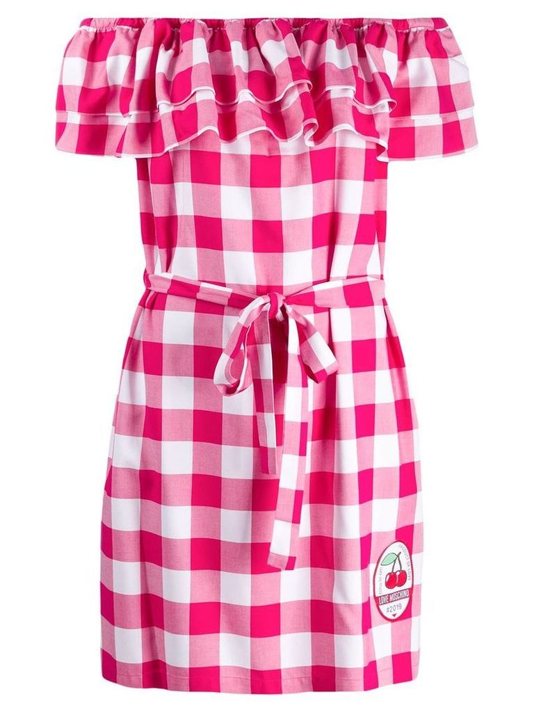 Love Moschino off-shoulder check print dress - Pink