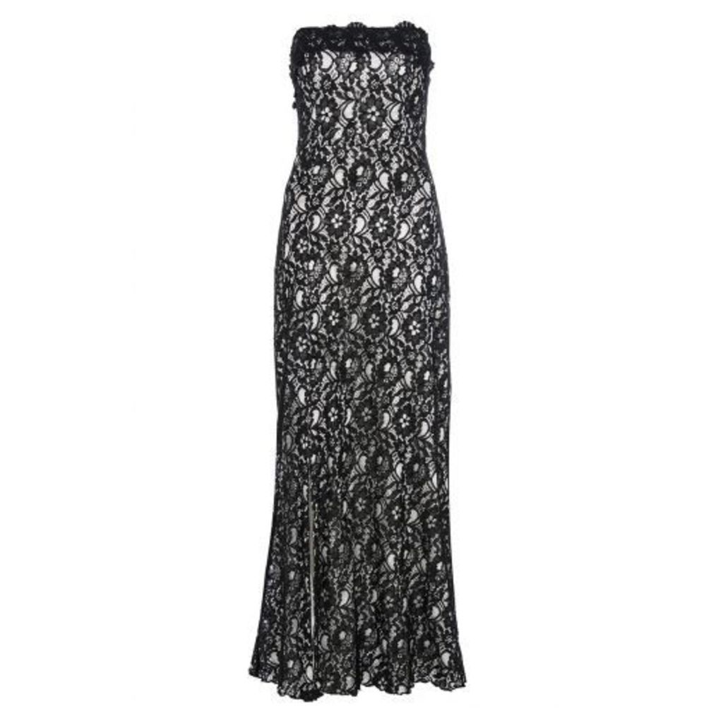 Black And White Lace Split Maxi Dress