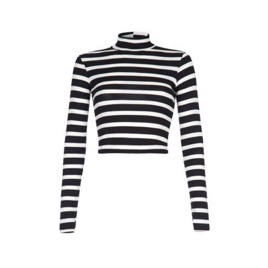 Black Stripe Long Sleeve Knit Crop Top