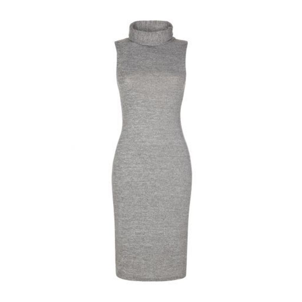 Grey Roll Neck Midi Dress