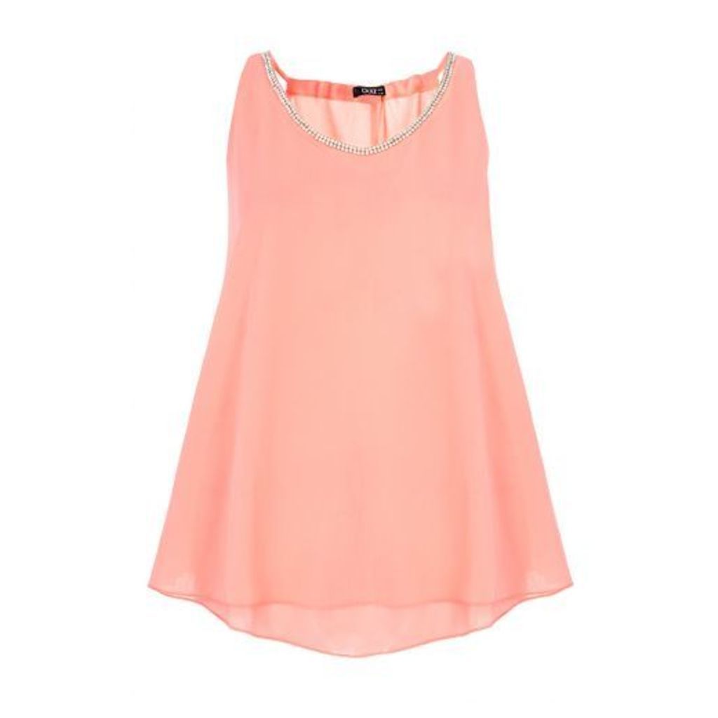 Coral Chiffon Double Layer Embellished Top
