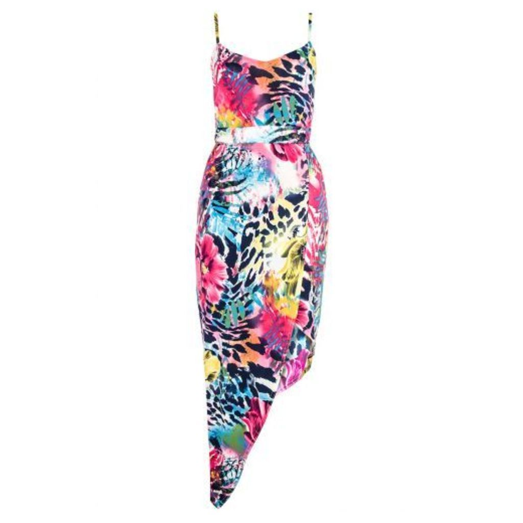 Multi Colour Print Dip Side Dress