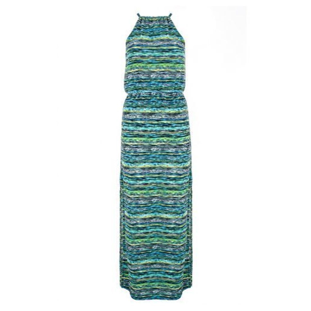 Blue Crepe Stripe Maxi Dress