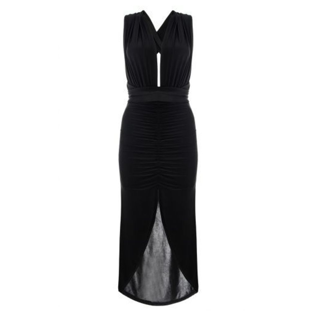 Black Slinky Multi Wrap Ruched Dip Dress