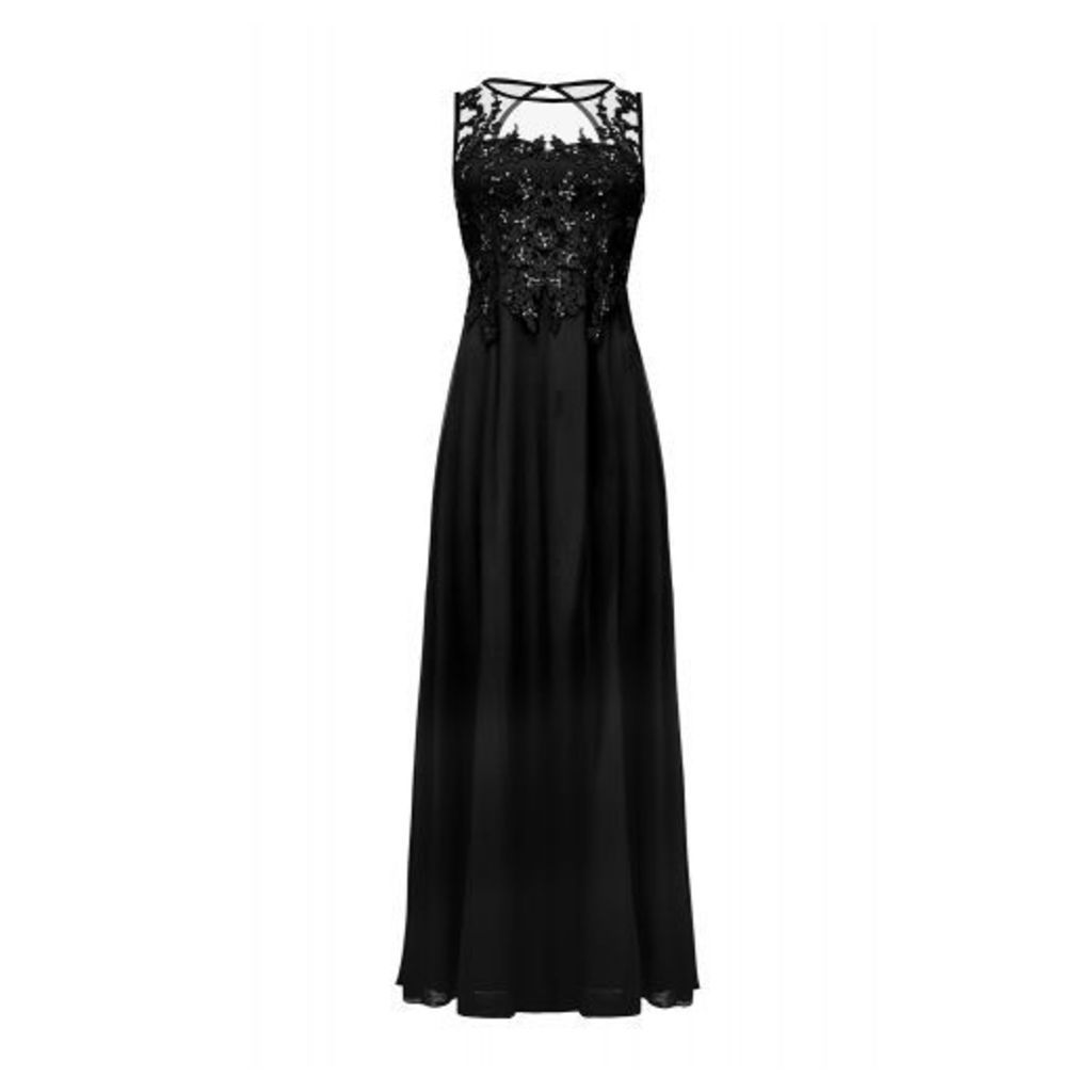 Black Lace Sequin Maxi Dress