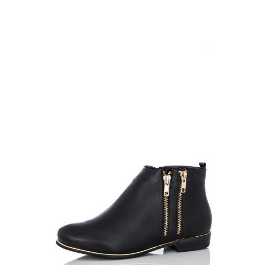 Black PU Zip Ankle Boots