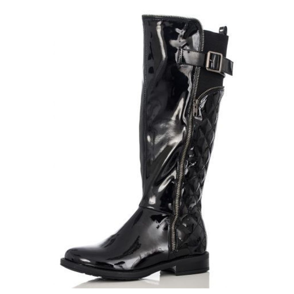 Black Patent Quilted Long Boots