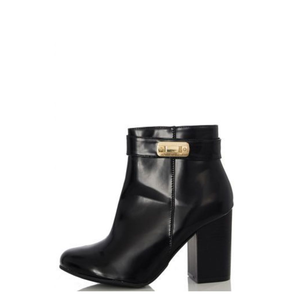 Black PU Gold Trim Ankle Boots