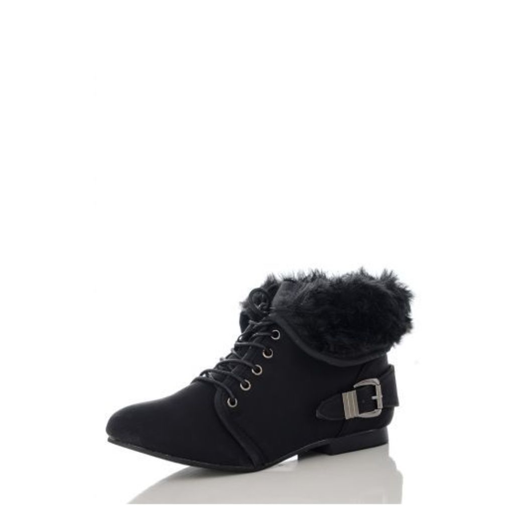 Black Fur Collar Ankle Boots