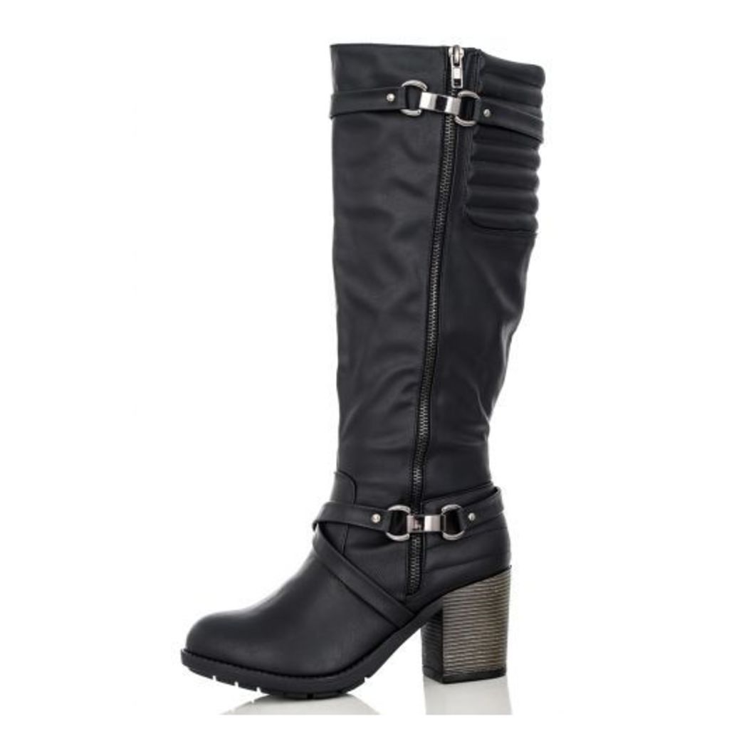 Black Quilted Long Boots