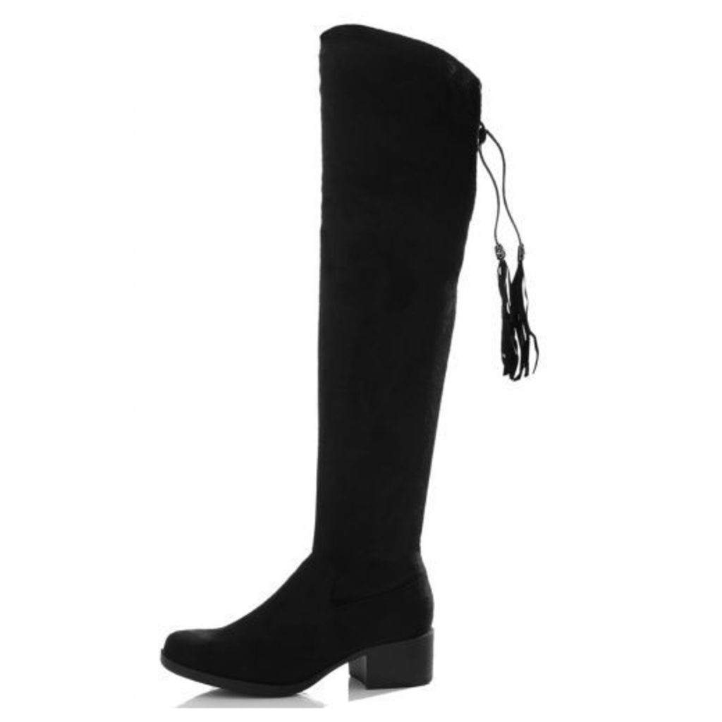 Black Faux Suede Over The Knee Boots