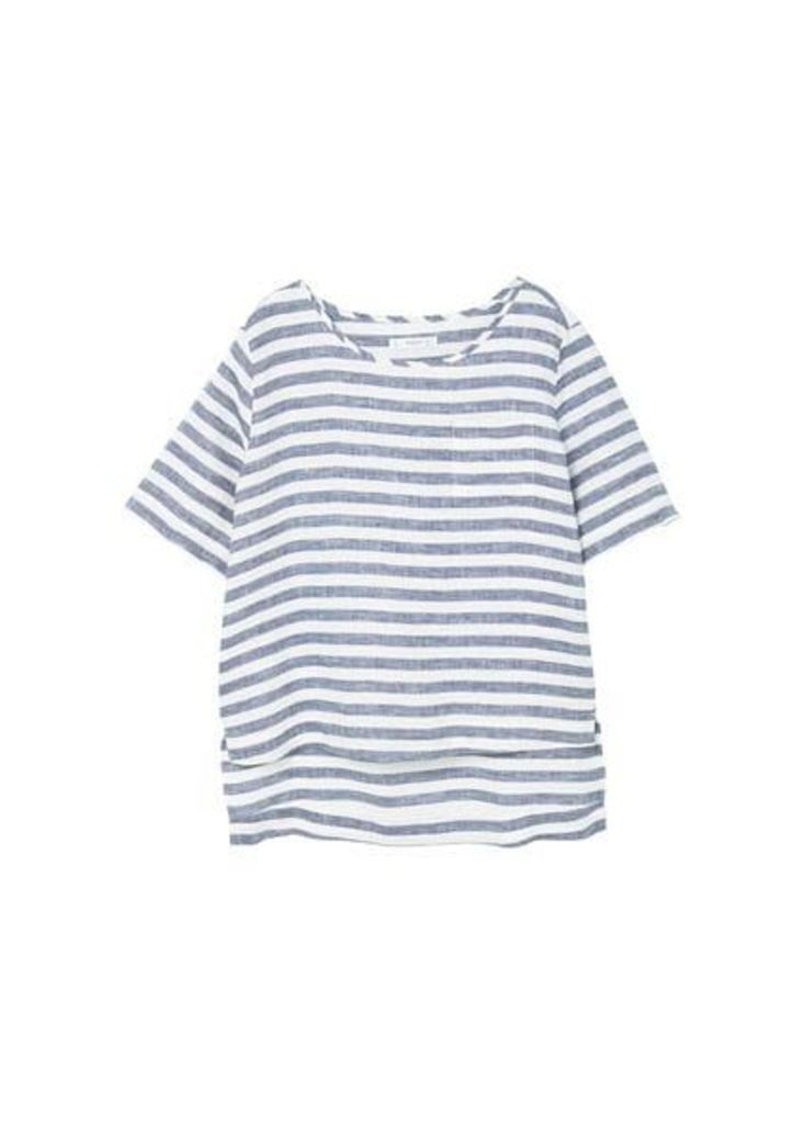 Linen-blend striped blouse