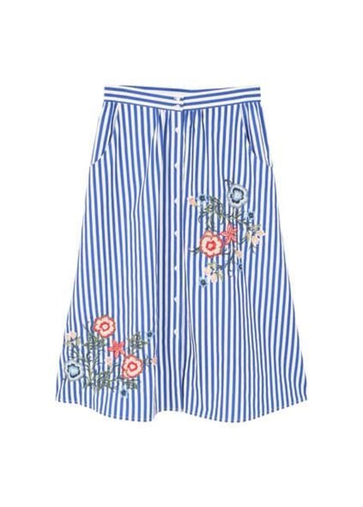 Flower embroidered striped skirt