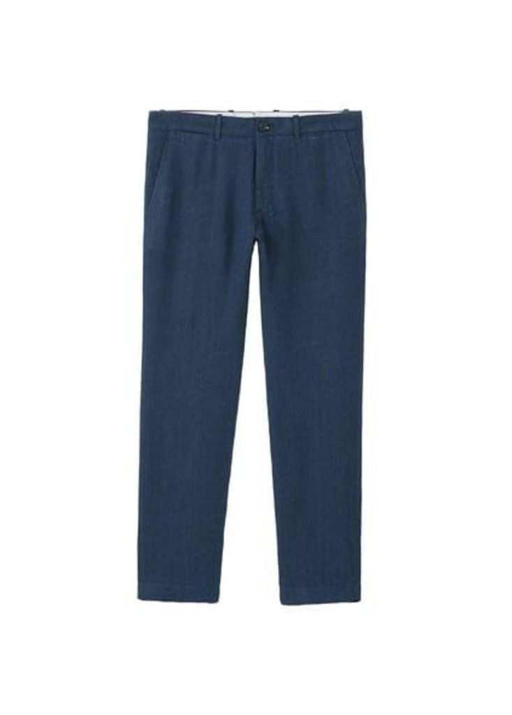 Herringbone-pattern linen trousers