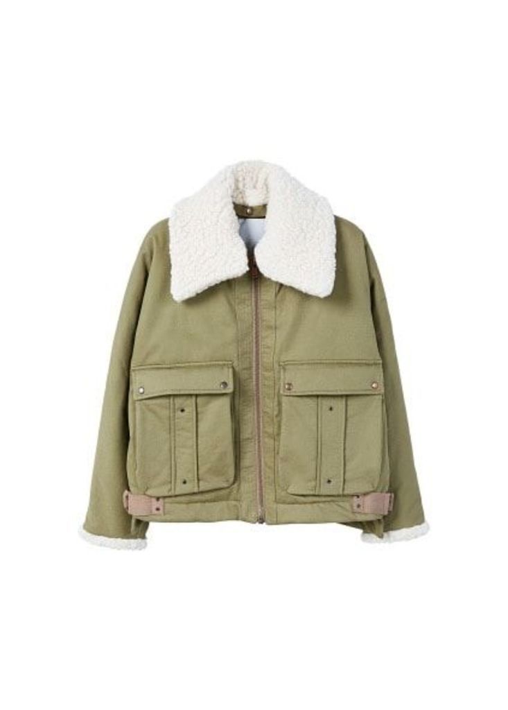 Faux shearling collar quilted jacket