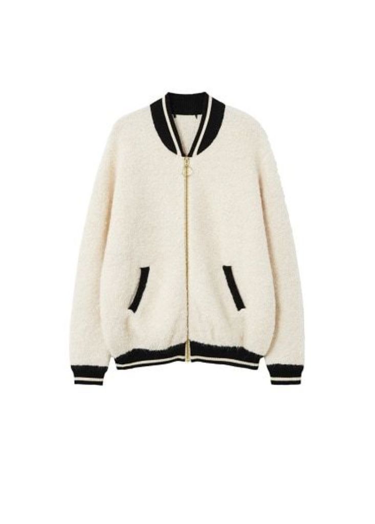 Contrasted finishings faux-shearling bomber