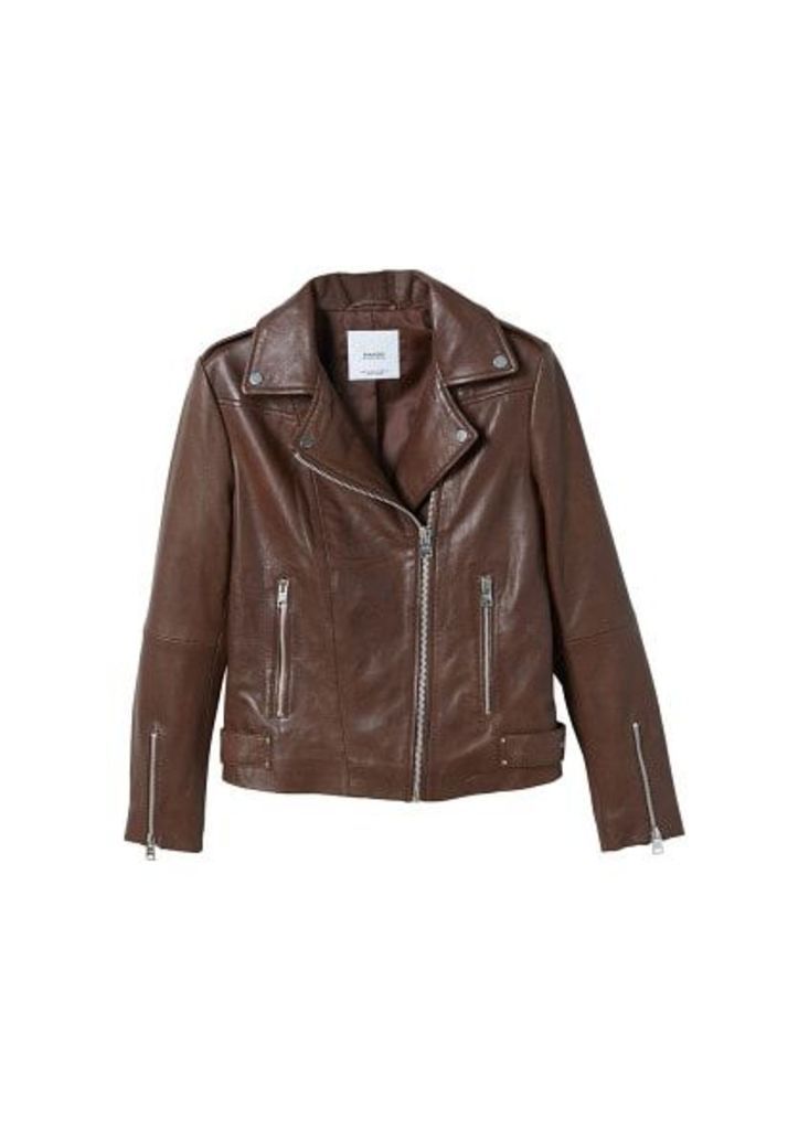 Zipper leather biker jacket