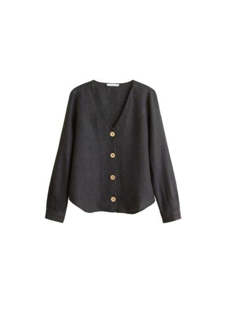Button linen-blend blouse