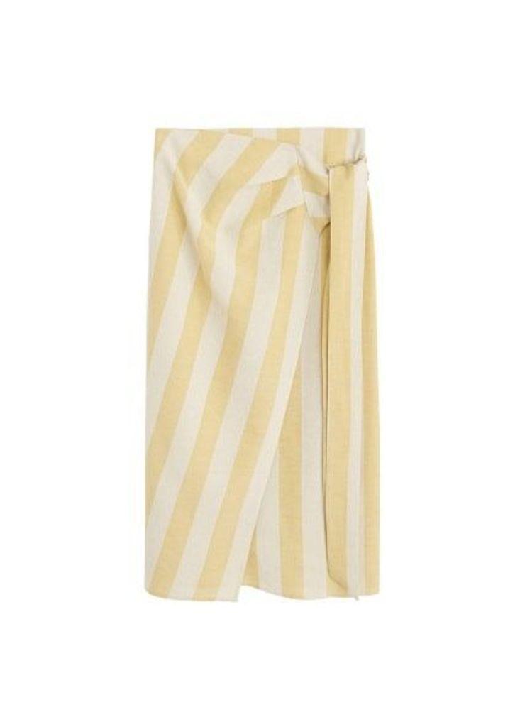 Striped linen-blend skirt