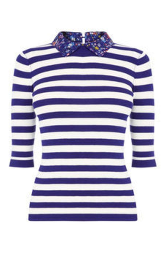Stripe and printed collar knit