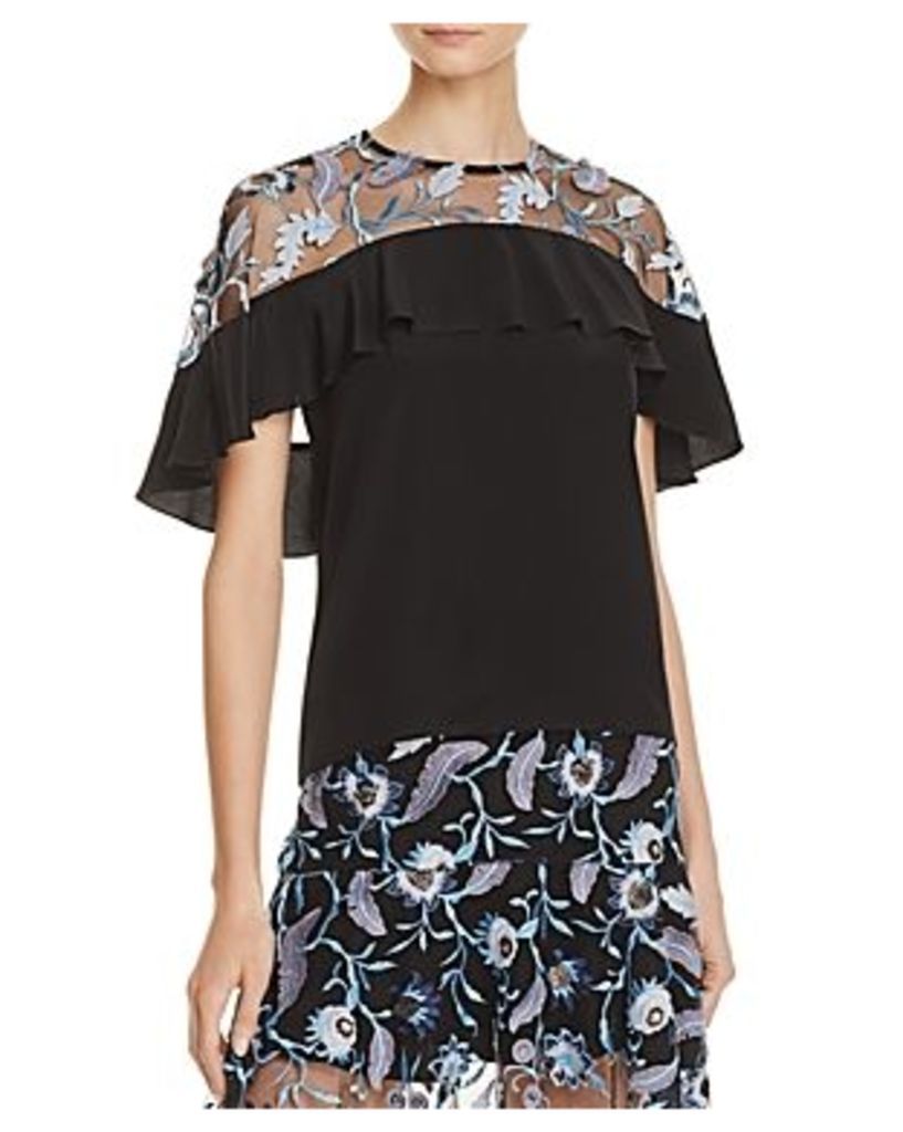 Sandro Cappy Cappy Embroidered-Overlay Silk Top - 100% Exclusive