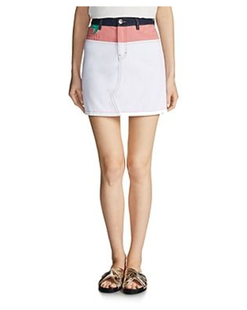 Maje Jodis Color-Blocked Denim Mini Skirt