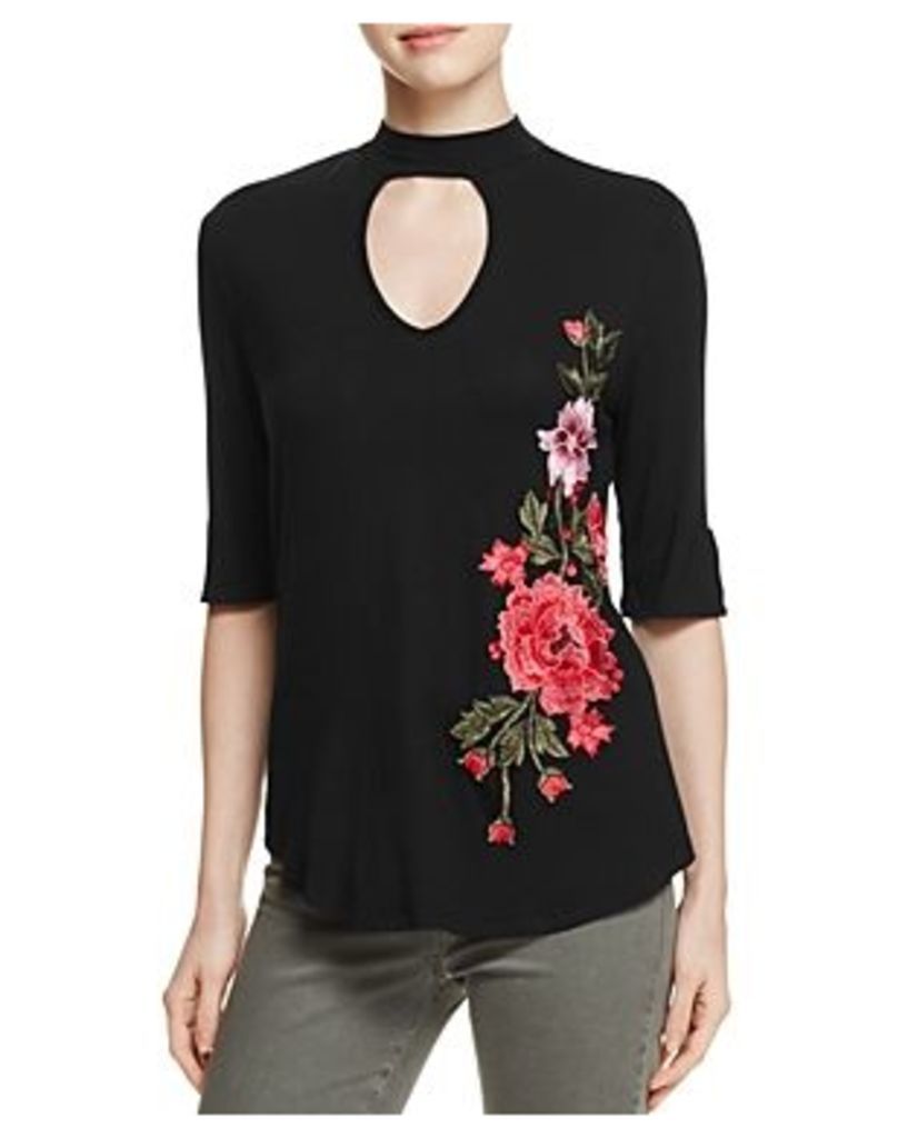 Kim & Cami Mock Neck Embroidered Top