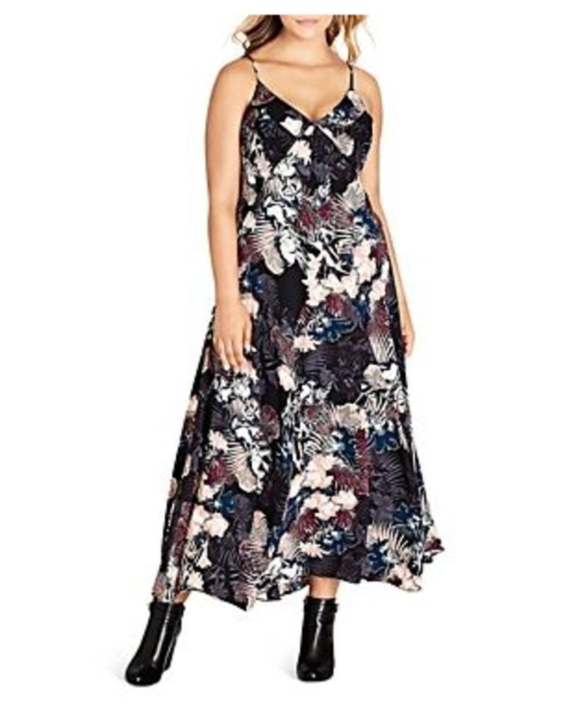 City Chic Floral Print Smocked Side Maxi Dress