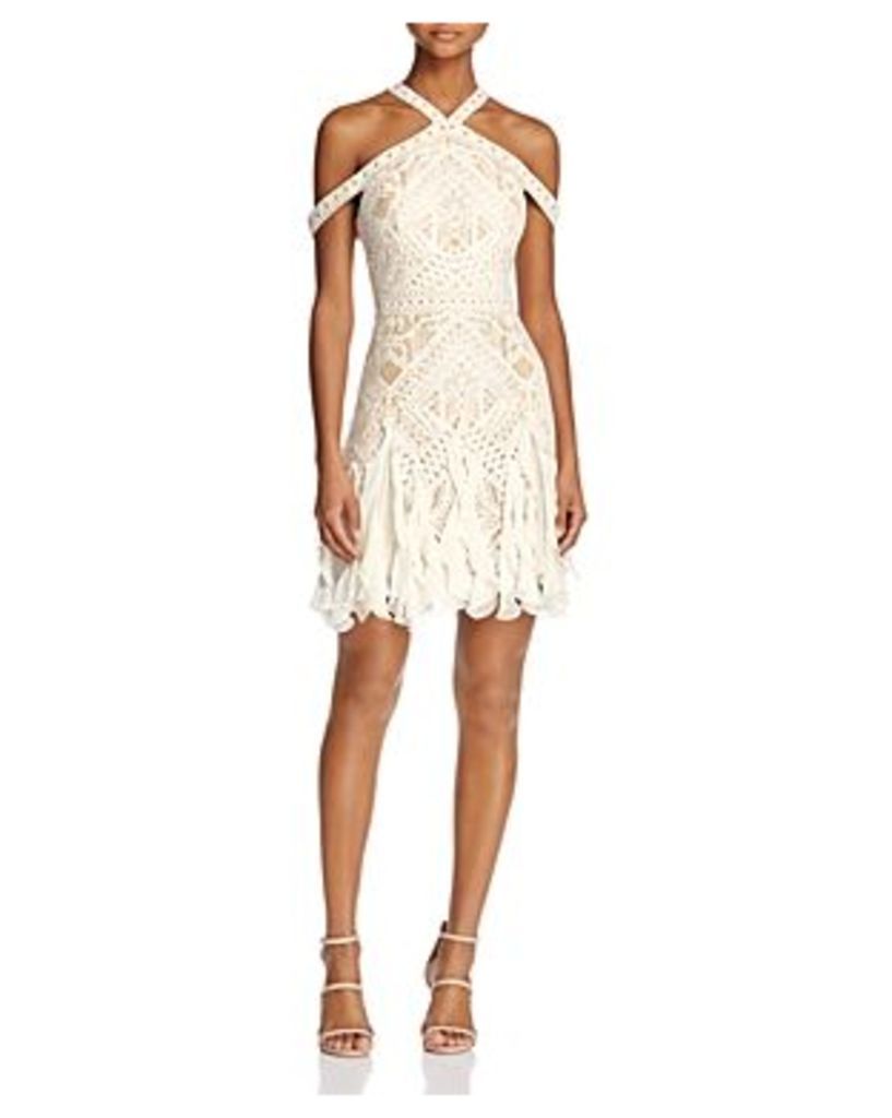 Bcbgmaxazria Halter Lace Ruffle-Hem Dress