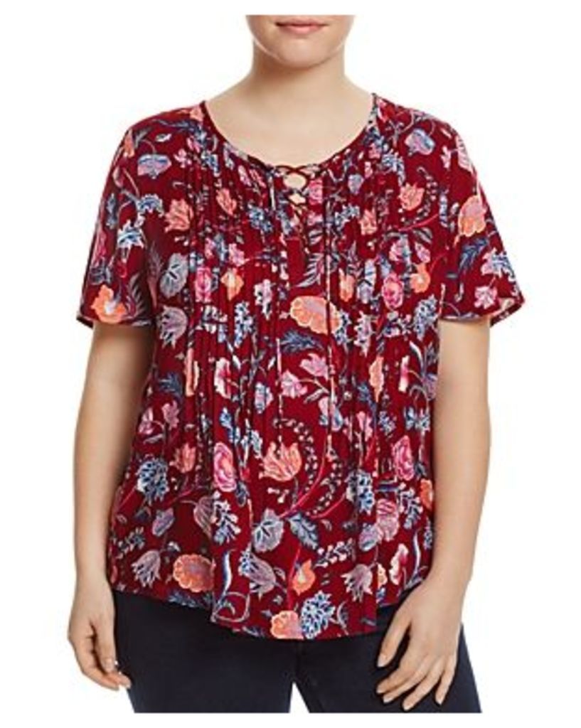 Lucky Brand Plus Lace-Up Floral Print Top
