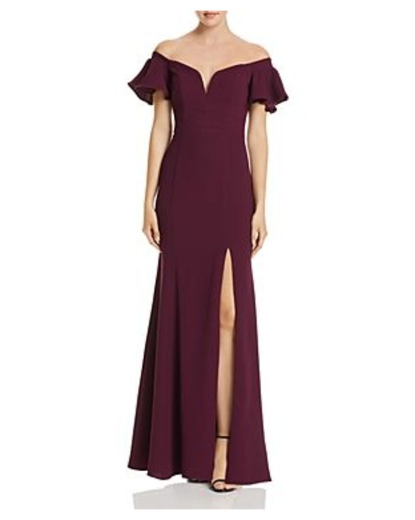 Avery G Off-the-Shoulder Ruffled-Sleeve Gown