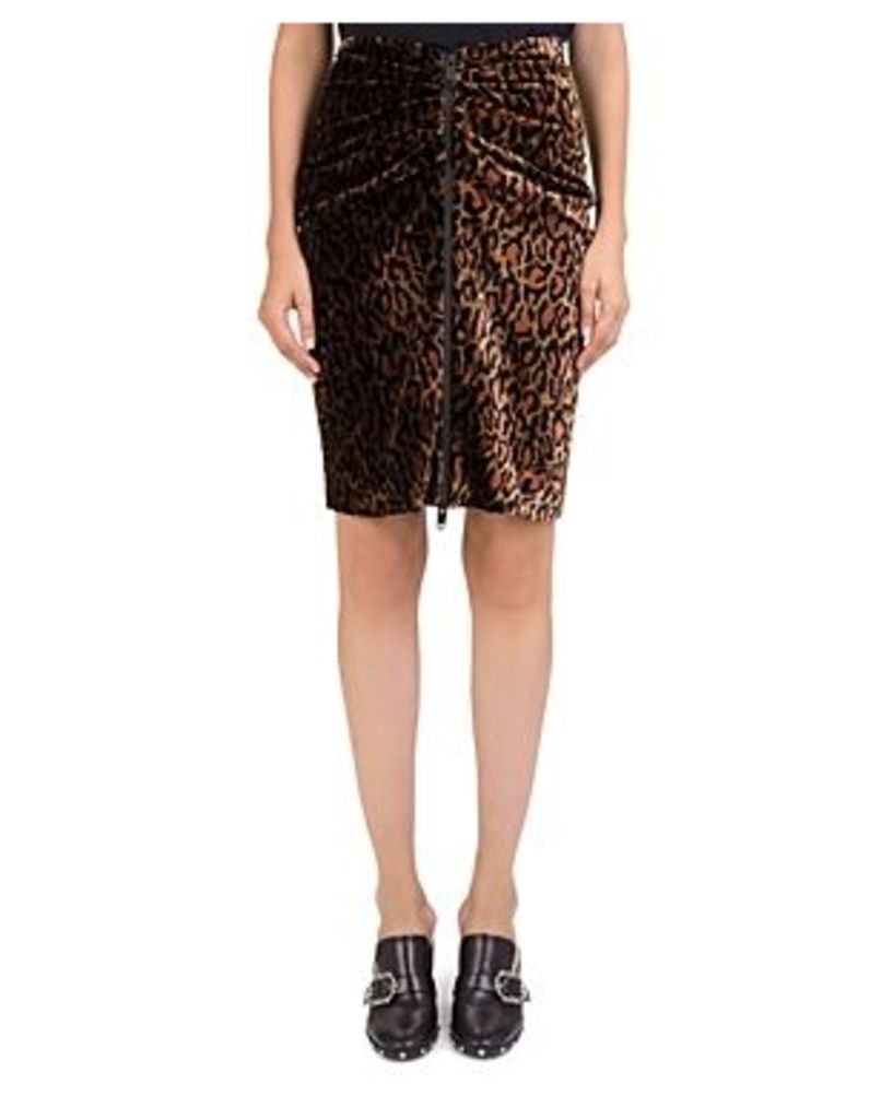 The Kooples Velvet Leopard Zip-Front Skirt