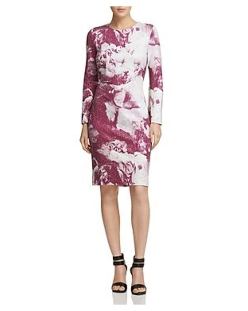 Donna Karan Long Sleeve Sequined Floral Sheath Dress