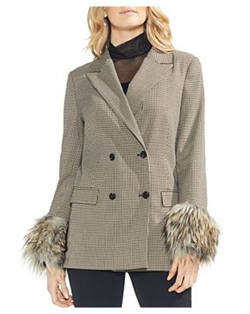 Vince Camuto Double-Breasted Faux-Fur Cuff Blazer