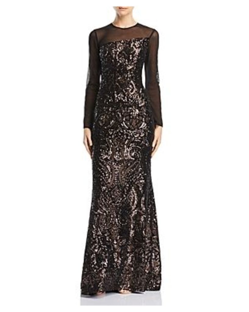 Avery G Sequined Illusion Gown