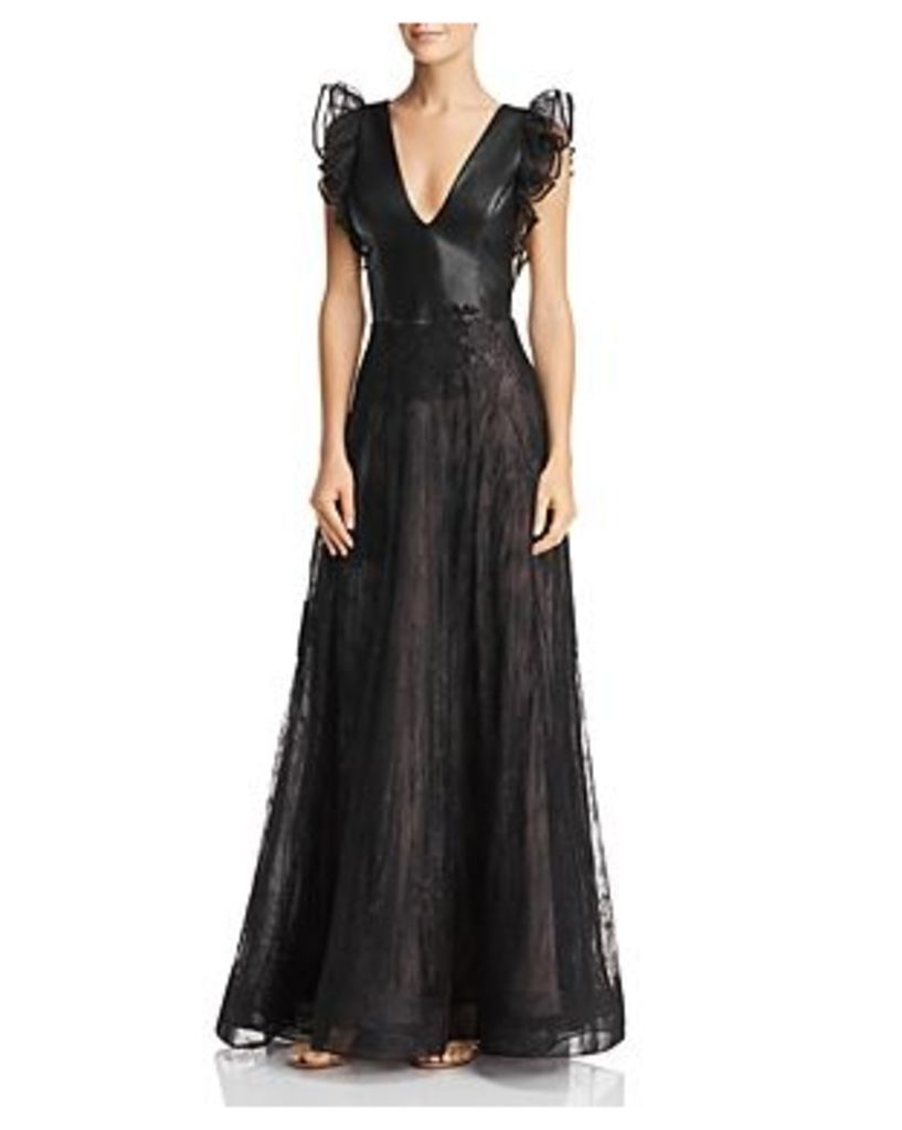 Nha Khanh Faux-Leather & Lace Gown