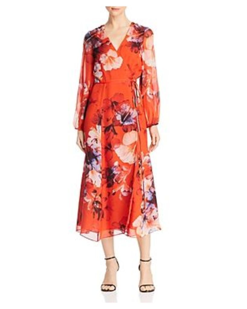 Michelle Mason Floral Print Silk Wrap Midi Dress
