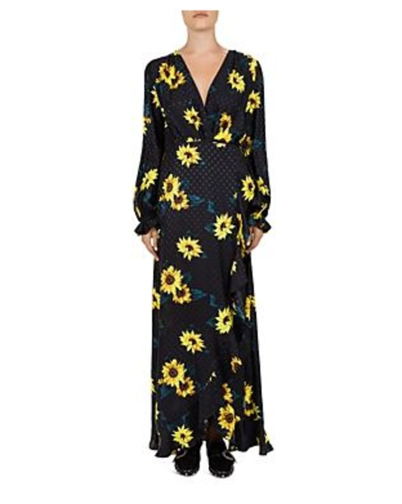 The Kooples Sunflower & Polka Dot Maxi Wrap Dress