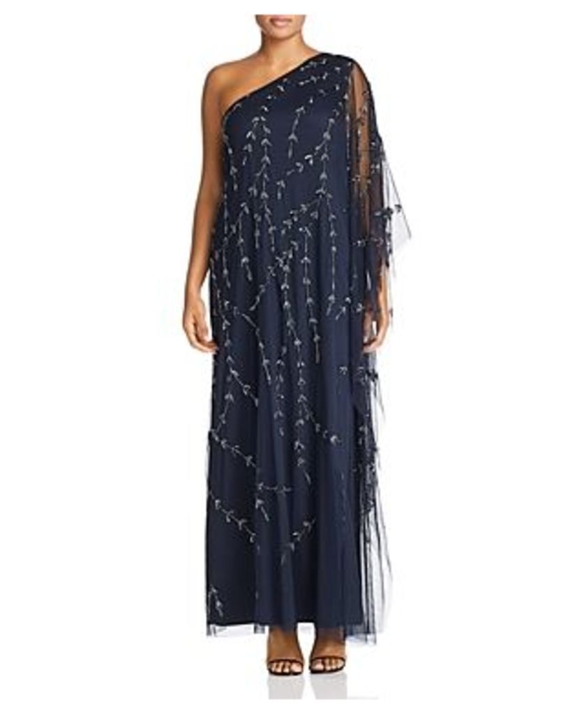 Adrianna Papell Plus Beaded One-Shoulder Caftan Gown
