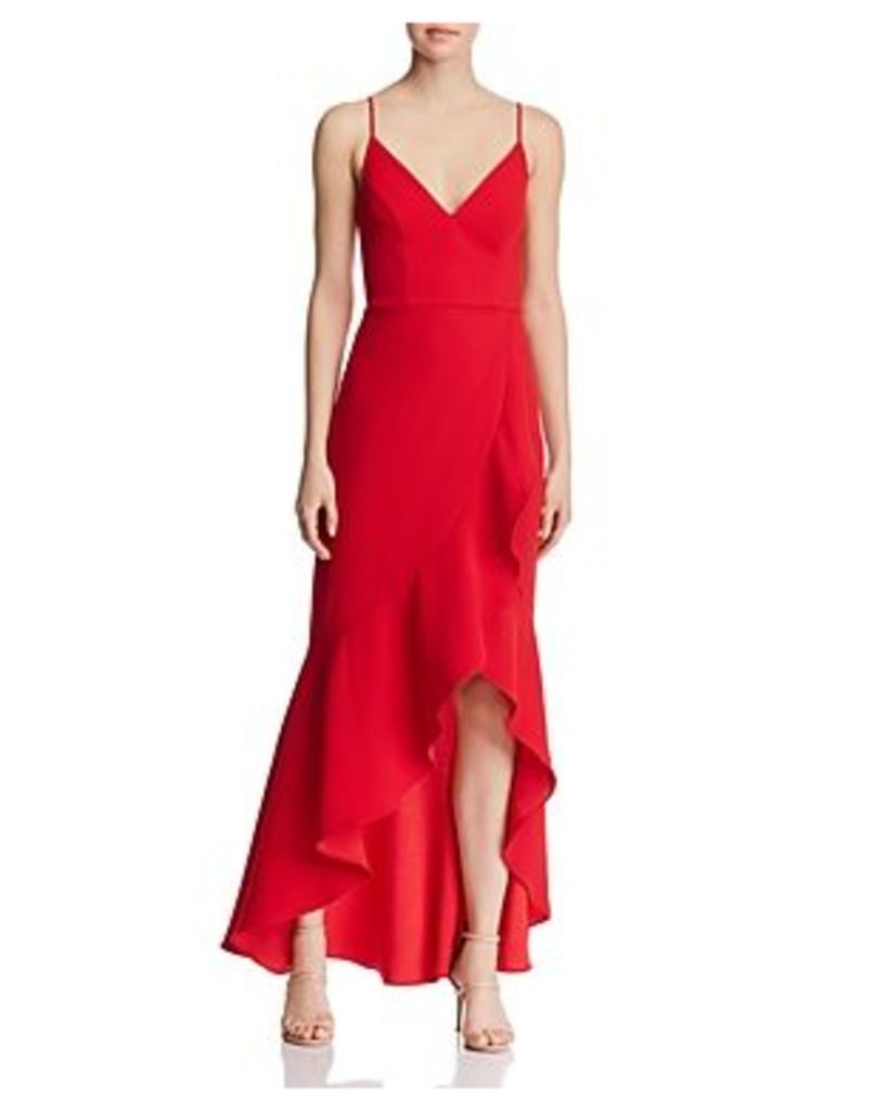 Avery G High/Low Ruffled Crepe Gown