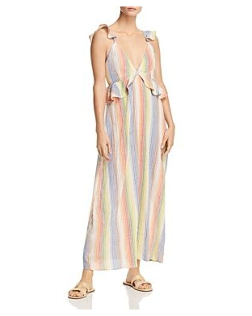 Saylor Sleeveless Rainbow-Stripe Gauze Maxi Dress