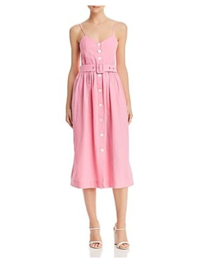 S/W/F Belted Button-Front Midi Dress