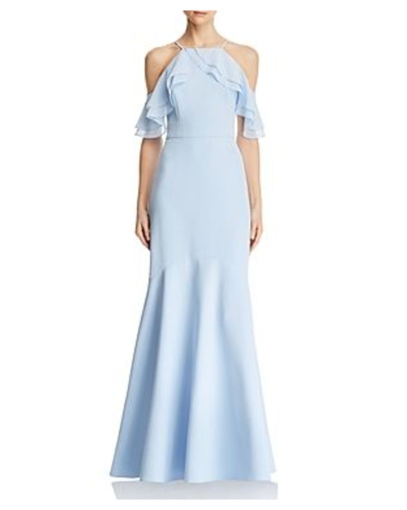 Laundry by Shelli Segal Cold-Shoulder Chiffon Gown