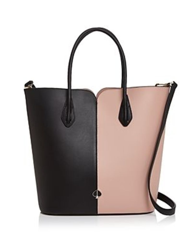 Large Color-Block Leather Tote Bag