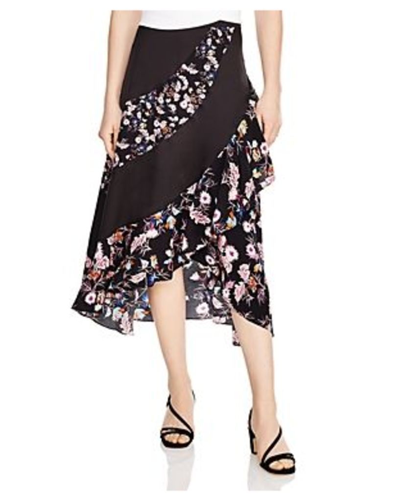 Sandro Kylie Ruffled Asymmetric Floral Skirt