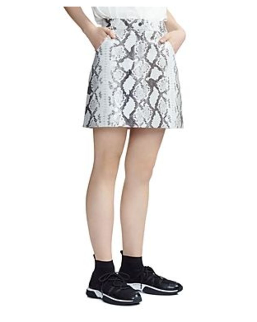 Maje Jupita Snakeskin Print Leather Skirt