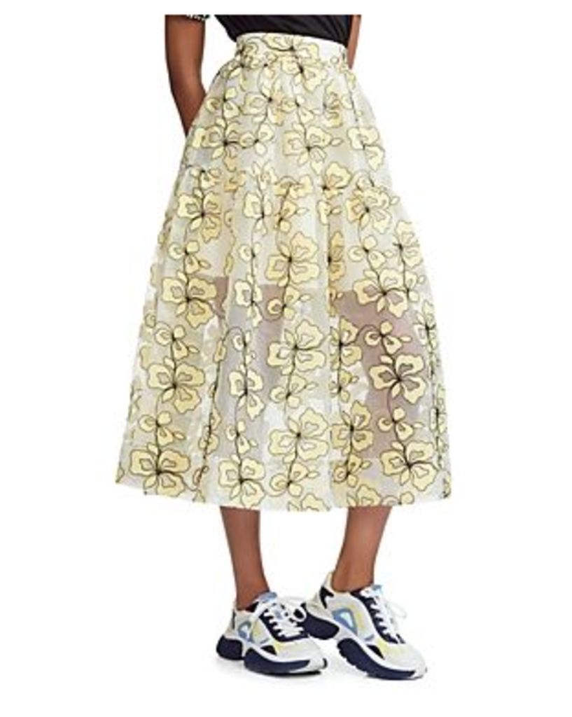 Maje Jizia Floral-Embroidered Midi Skirt