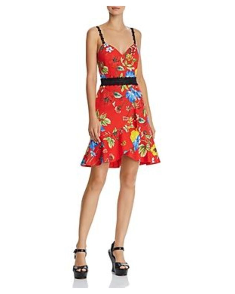 Alice + Olivia Kirby Lace-Trim Ruffled Floral Dress